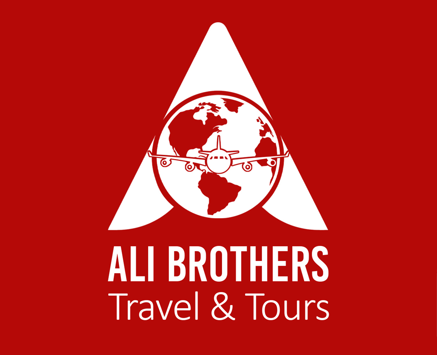 White Ali Brothers logo and Travel and Tours wordmark on a red background.